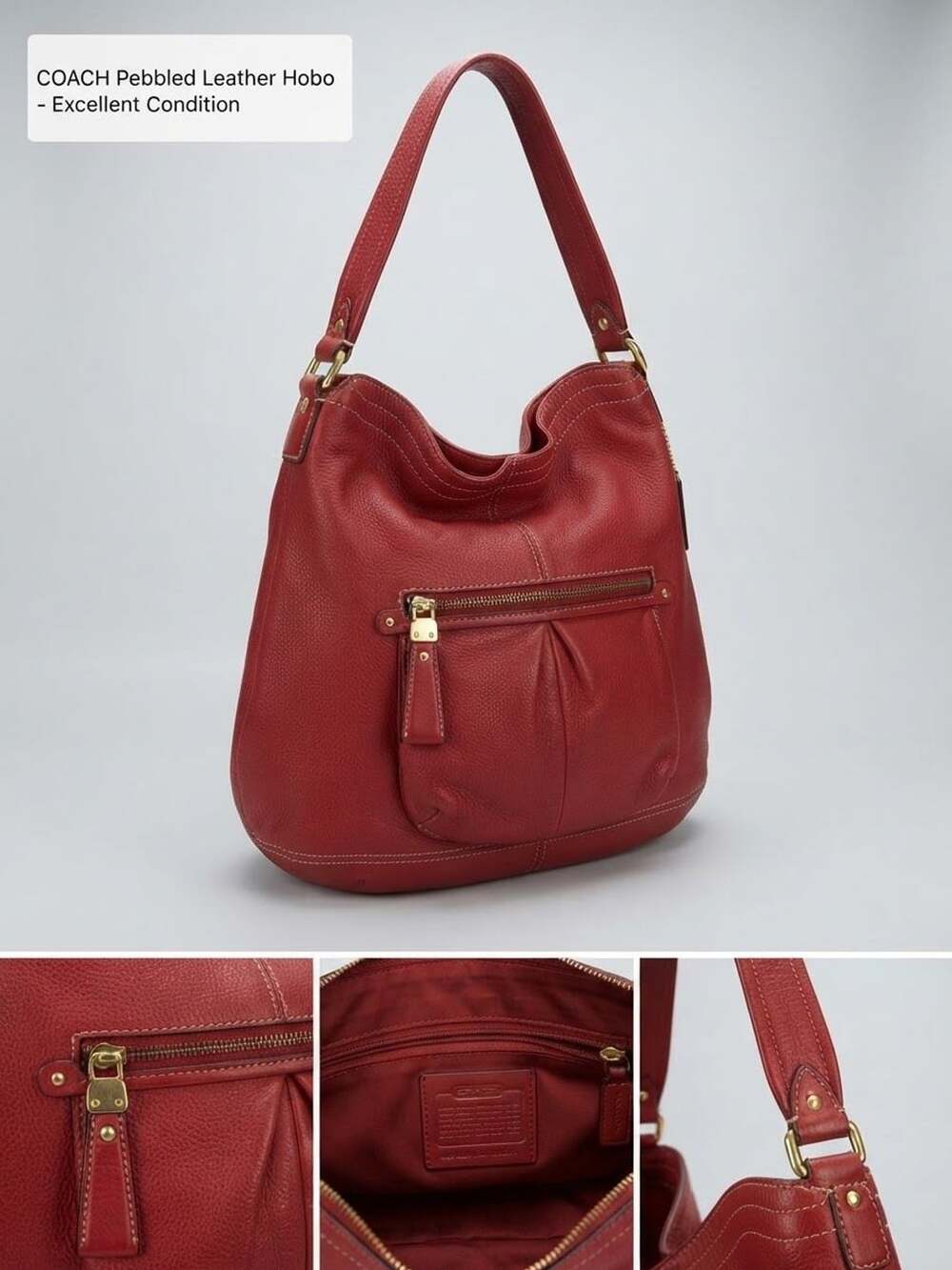 B. Makowsky Red Pebbled Leather Hobo Shoulder Bag with Leopard Lining